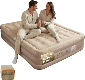 JEASONG Air Mattress Queen with Built in Pump - USB Rechargeable Inflatable Mattress, Fast Inflation Blow Up Mattress, Soft Flocked 15" Raised Air Bed for Camping, Outdoor Travel & Home Guest, 600lbs