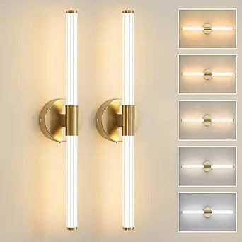 Gold Wall Sconces Set of Two Hardwired, Dimmable 5CCT LED Bathroom Light Fixtures Over Mirror, 360 Full Lighting 23 inch Vanity Light Bar Modern Wall Sconce for Bathroom Bedroom Living Room