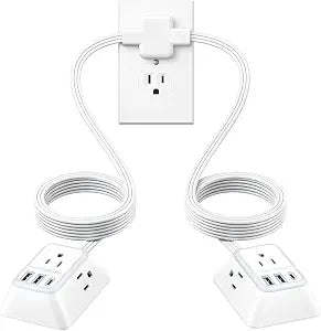 NTONPOWER Split Extension Cord 12FT, Twin Extension Cord Splitter with 3 AC Outlets on Each Side, 2 USB-A & 1 USB-C, Flat Plug Double Extension Cord for Behind Sofa Nightstands