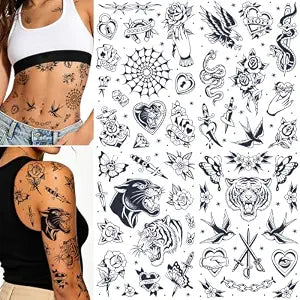 CHARLENT Vintage Traditional Semi-Permanent Tattoos for Adults