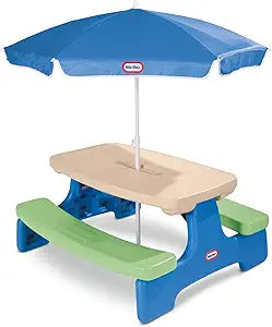 Little Tikes Easy Store Picnic Table with Umbrella, Multi Color, 42.00''L x 38.00''W x 19.75''H