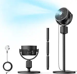 DR.PREPARE Compact Misting Pedestal Fan with Magnetic Mister, Quiet Air Circulator Standing Fan, 16-34" Adj. Height, 70┬░Auto-Oscillation, 90┬░ Up+10┬░ Down Tilt, 3 Speeds for SmallΓMedium Patio Backyard