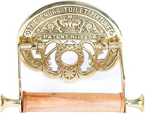 Bright Brass Wall Mount Toilet Paper Holder 7.25" Wide Vintage Crown Style Solid Brass Easy Install Toilet Tissue Paper Holders with Wooden Roll for Bathroom | Renovators Supply Manufacturing