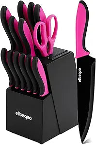 14 Piece Kitchen Knife Set with Built-in Sharpener, German Stainless Steel & Ceramic-Coated Blades, Dishwasher Safe