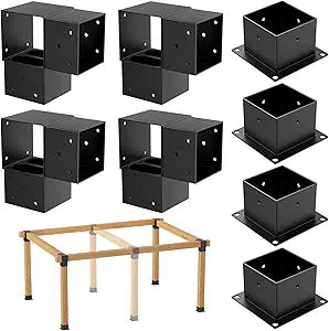 8PCS 4x4 Post Bracket, 4x4 Brackets for pergola kit, Deer Stand, Outdoor Platform, Play Sets, Tree House, Pergola Brackets 3-Way Right Angle Corner Bracket Woodworks DIY Post Base Kit