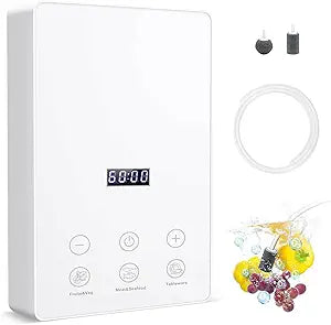 Ozone Machine Generator for Water and Air, 1000mg/h Multifunction Fruit & Vegetable Purifier with Diffuser Stones & 60-Minute Timer, Portable Water Ozonator for Produce Washing, Meat, Seafood, Kitchen