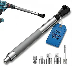 Offset Extension Wrench Impact 3/8",Right Angle Impact Wrench Extender for Drill,Electric Ratchet Wrench for Tight Spaces,with 4 Socket