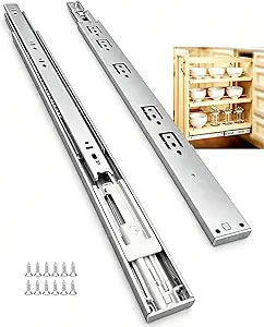 Gobrico Soft Close Drawer Slides 22 inch 10 PairDrawer Slides 3 Fold, Hardware Cabinet Drawer Slides Full Extension Drawer Glides, Heavy Duty Hydraulic Self Close Rails, Side Mount Ball Bearing