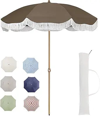 Tempera Heavy Duty High Wind Beach Umbrella with Sand Anchor & Carry Bag | Patio Outdoor Umbrella with Aluminum Frame and Push Button Tilt, Ideal for Travel Garden Lawn, UPF 60+