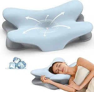 Cervical Neck Pillow for Pain Relief - Ergonomic Pillow for Neck Support, Contour Memory Foam Pillows for Sleeping, Contour Pillow for Reading & Bed Rest Pillows for Side Back Stomach Sleepers(Blue)