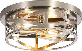 Brushed Nickel Flush Mount Ceiling Light Fixture,2-Light Industrial Farmhouse Ceiling Light FixtureBrushed Nickel Light Fixture Ceiling Mount for Kitchen Bedroom Living Room 1 Pack