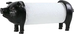 NIKKY HOME Pig Paper Towel Holder Black Vintage Decorative Animal Tissue Towel Display Stand for Countertop Rustic Country Kitchen Toilet Farmhouse Decor Gift, Black Pig