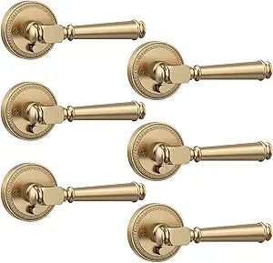 Amerdeco 6 Pack Champagne Bronze Privacy Door Handles, Champagne Bronze Interior Door Knobs,Heavy Duty Door Lever for Bedroom and Bathroom, Reversible Keyless for Right & Left Side AM0034