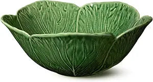 Le Jardin Green Cabbage Plates -3D DEEP SERVING BOWL, 12.75" x 5"  Large Sculpted Green Stoneware Leaf Bowl  Heirloom-Inspired Serveware for Salads, Pasta, and Fruit