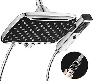 High Pressure Rain Shower Head, 7 Spray Modes Rain Shower Heads with Handheld Spray Combo, Dual Showerhead with 10 Inch Rainfall Spray, Detachable Hand Held Shower, Stainless Steel Hose, Power Wash