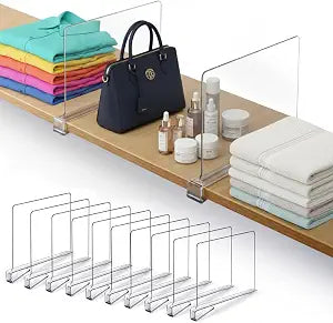 10 Pack Acrylic Shelf Dividers for Closet 11x7.9 Inch  Acrylic Dividers for Shelves Clear Closet Shelf Separators for Purses, Clothes Storage  Vertical Bookshelf Dividers for Bedroom & Kitchen