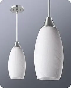 EDISHINE Pendant Light Fixture, Handcrafted Art Glass Hanging Light, Hardwired Ceiling Light, White Marble Glass Shade, Adjustable Brushed Nickel Rods, E26 Base, Pendant Lamp for Kitchen Bathroom Bar