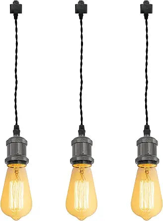 Kiven 3-Lights H System Track Mini Pendant, Pearl Black Finish Lamp Holder Fitting Track Light Kit, Rose Pendant Braided Fabric Flex Cord Length 11.81 in,TB0123-30CM