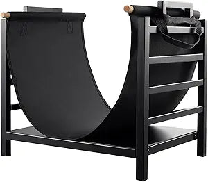 DOEWORKS Indoor Firewood Rack 18 Inch Fireplace Log Holder with Canvas Carrier