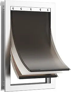 3-Flaps Extreme Weather Dog Door for Exterior Doors, Aluminum Frame and Telescoping Tunnel with Sliding Lock Panel,Suitable for Large Dogs Up to 75 lbs(Large Dog Door for Door)