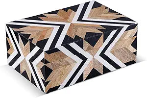 Handicrafts Home Large Decorative Storage Box with Lid  12x8x5 Coffee Table Organizer, Keepsake- Decorative Boxes for Home Decor, Stylish Decorative Box for Office Decor- Herringbone- Black White
