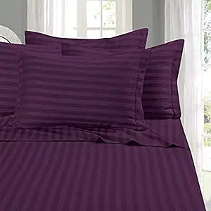 Elegant Comfort Wrinkle & Fade Resistant 1500 Thread Count - Damask Stripes Egyptian Quality Luxurious Silky Soft 4pc Sheet Set, Up to 16" Deep Pocket, King, Purple