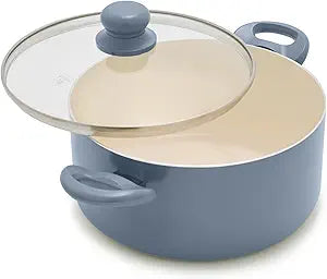 GreenLife 5 Quart Nonstick Stock Pot with Lid, Non-Toxic Ceramic Pot, Dishwasher Safe, Induction Ready, Fast Heating, Stay-Cool Handles, Kitchen Casserole, Soup, Pasta, Easy Clean, Slate Blue