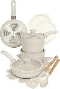 17-Piece Pots and Pans Set Non Stick  Stainless Steel Cookware Set for Cooking  Includes Frying Pan, Non Stick Frying Pans, Saucepans, Stockpot  Kitchen Essentials for Every Home