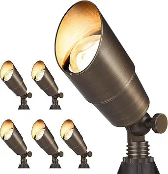 Gardencoin Solid Brass Outdoor Landscape Spotlights, 12V Heavy Duty Low Voltage LED Spot Light Waterproof for Garden and Yard Up Lighting, Bronze Accent Lighting Fixture Without MR16 Bulb, 6 Pack