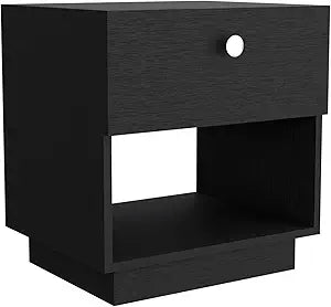 Tuhome Paris Nightstand with Single Drawer and Open Shelf, Modern Bedside Table for Bedrooms, Functional Storage Solution with Spacious Top for Essentials, Stylish Nightstand Ideal for Compact Sp