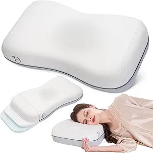 Cervical Neck Pillow for Neck Support, Adjustable Memory Foam Pillow with Customizable Height and Firmness for Side, Back, Stomach and CombSination Sleepers Programs, White 1 pcs