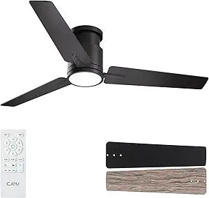 CJOY Ceiling Fan with Lights, 52 Inch Low Profile Ceiling Fans with Light and Remote, Reversible DC, Flush Mount, 3CCTDimmable, Modern Indoor/Outdoor Design for Bedroom, Living Room, Patio, Kitchen