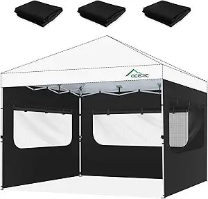 Acepic Instant SunWall for 10x10 Pop Up Canopy Frame with Mesh Window and Zipper, 99% Rainproof and UV Protection for Outdoor, Viewing the Scenery, and Ventilation (3 PCS Sidewalls Only, Black)