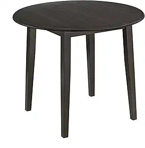 ROME + OAK Hinged Drop Leaf Dining Table, 22-36 Inch Round Tabletop with Sturdy Base, Dark Brown - Modern Solid Wooden Furniture Piece for Home
