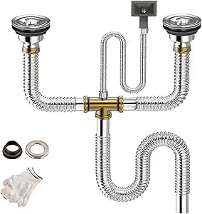 Kitchen Double Sink Downpipe Fittings, Stainless Steel Sink Sink Set Drainer, Stainless Steel Sink Set, Kitchen Sewer Drain Pipe for Kitchen, Bathroom, Washroom