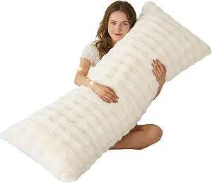 Full Body Pillow with Fluffy Bubble Waffle Carved Faux Fur Removable Cover, Long Bed Pillow Adult 20x54 Inches for Side Sleeper and Pregnancy, Beige.