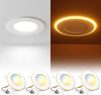 Amico 5/6 inch LED Retrofit Recessed Can Lights with Night Light, 4 Pack