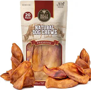 Bully Bunches Large Whole Pig Ears for Dogs | Free Range Oven Baked Pork for All Breeds | All-Natural, Single Ingredient & 100% Digestible Safe Dog Chew - Multipack (20 Pack)