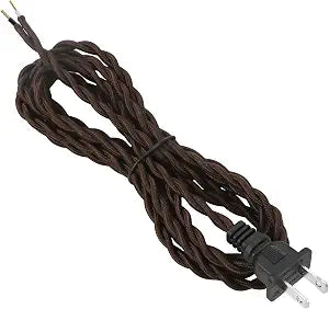 8Ft Vintage Twisted Lamp Cord with Plug, UL Listed 18/2 Cloth Covered Electrical Wire, Braided Fabric Extension Cord with Stripped Ends for DIY Pendant Light & Lamp Repair, Brown