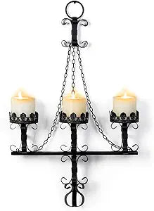 Black Wall Candle Sconces,3 Iron Candelabra,Gothic Victorian Decor,Rustic wall Candle Holder for Bathroom,Living Room,Dining Room Indoor Outdoor Use