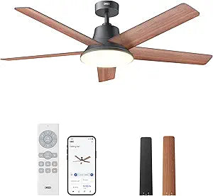 DREO Smart Ceiling Fan with Lights, 52 Inch, 12 Speeds & 3 Fan Modes, Stepless Color Tones, Dimmable LED Light, 12H Timer, Quiet DC Motor, Remote/APP/Alexa Control, Black Ceiling Fans Indoor