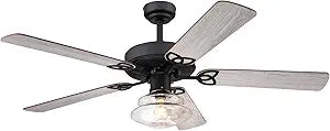 Westinghouse Lighting 7304800 Scholar, Vintage-Style LED Ceiling Fan with Light, 52 Inch, Matte Black Finish, Clear Glass