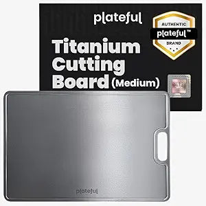 Plateful Titanium Cutting Board - Real, Titanium Cutting Boards for Kitchen With Juice Groove, Food Grade Chopping Boards, No Microplastics, Lasts a Lifetime (Medium)