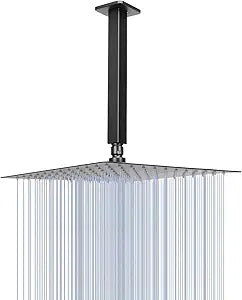 NearMoon Rain Shower Head With Shower Arm, Ceiling Mount Square Shower, Stainless Steel Ceiling Rainfall Showerhead- Waterfall Full Body Coverage (12 Inch, Matte Black)