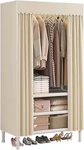 Portable Closet for Hanging Clothes,Clothes Rack with Cover,Portable Wardrobe Closet with 1 Hanging Rods, 2 Storage Shelves,27.5" L x 17.7" W x 67.7" H,Pale Yellow