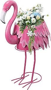 Metal Standing Flamingo Planters with Drain Hole Flamingo Flower Holder Large Planter Pots for Indoor Outdoor Lawn Garden Yard Decor