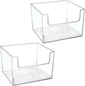 mDesign Modern Plastic Open Front Dip Storage Organizer Bin Basket for Bathroom Organization - Vanity Shelf, Cubby, Cabinet, and Closet Organizing Decor - Ligne Collection - 2 Pack - Clear