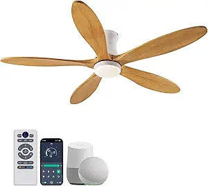 52" Smart Ceiling Fans with Lights and Remote, Compatible with Voice WIFI Alexa App Control,Solid Wood Blades,Reversible,6 Speed,Dimmable,Indoor/Outdoor Ceiling Fans for Living Room,Bedroom,Patio