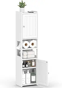 TidyHaven 39" Small Bathroom Storage Cabinet, Narrow Corner Floor Cabinet with Doors & Adjustable Shelf, Slim Skinny Design for Bathroom, Kitchen, Living Room (White)