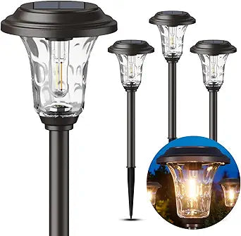 XMCOSY+ Solar Pathway Lights, 4 Pack Metal Solar Lights Outdoor Waterproof, 20/40LM Bright Solar Powered Garden Light for Yard Backyard Landscape Path Driveway Walkway Outside (Warm/Cool White)